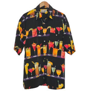 Monticello Vintage Retro Hawaiian Shirt Men’s Large Cocktail Drinks Print